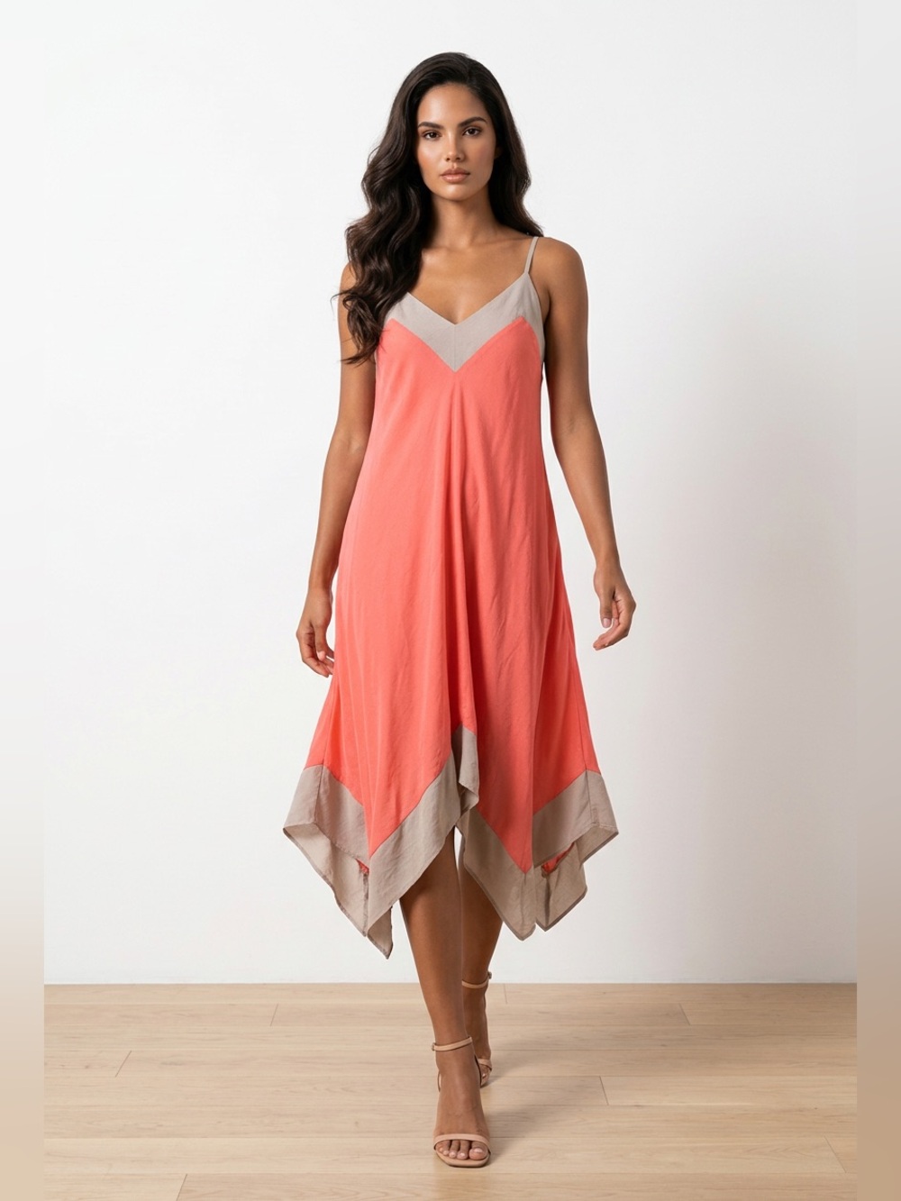 NIC+ZOE Asymmetrical Hem Melon and Taupe Dress